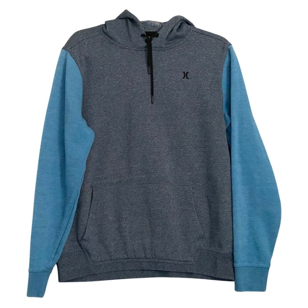 Mens Hurley Pullover Gray & Blue Drawstring Pullover Hoodie Medium